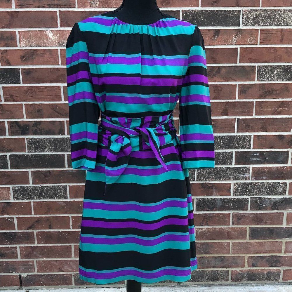 Nwt Tegan 100% Silk Striped Dress Size 8